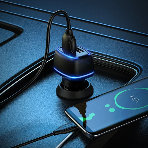 Borofone B14 Max Szivargyújtós töltő 2x USB, 2.4A + Micro USB kábel fekete - 4