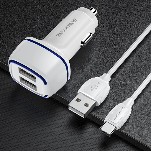 Borofone B14 Max Szivargyújtós töltő 2x USB, 2.4A + USB Type-C kábel fehér - 3