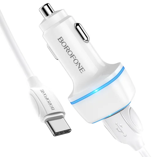 Borofone B14 Max Szivargyújtós töltő 2x USB, 2.4A + USB Type-C kábel fehér - 5