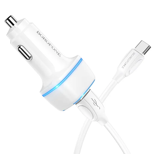 Borofone B14 Max Szivargyújtós töltő 2x USB, 2.4A + USB Type-C kábel fehér - 2