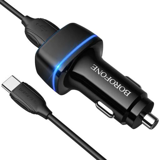 Borofone B14 Max Szivargyújtós töltő 2x USB, 2.4A + USB Type-C kábel fekete - 1