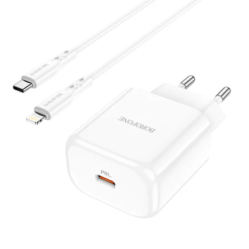 Borofone BN3 Hálózati USB töltő USB Type-C QC 3.0 PD 2.0 20W + Lightning kábel fehér - 7