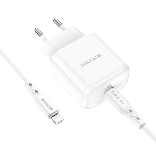Borofone BN3 Hálózati USB töltő USB Type-C QC 3.0 PD 2.0 20W + Lightning kábel fehér - 4