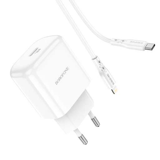 Borofone BN3 Hálózati USB töltő USB Type-C QC 3.0 PD 2.0 20W + Lightning kábel fehér - 5