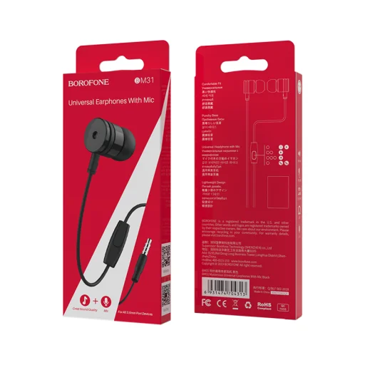 Borofone Mysterious BM31 fülhallgató mikrofonnal fekete 3.5mm jack - 4