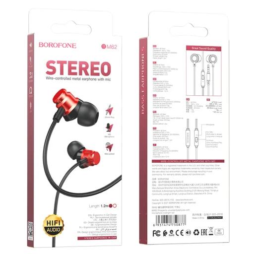 Borofone Prosperity BM62 fülhallgató mikrofonnal piros jack 3.5mm - 3