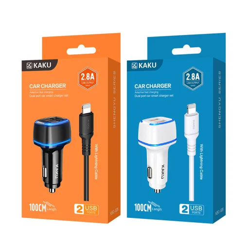 Kaku Shengyu Autós szivargyújtós töltő 2x USB 2.8A + Lightning kábel fekete - 4