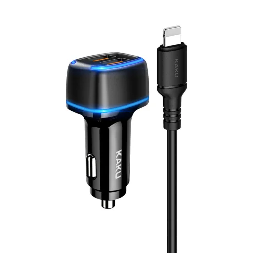 Kaku Shengyu Autós szivargyújtós töltő 2x USB 2.8A + Lightning kábel fekete - 1