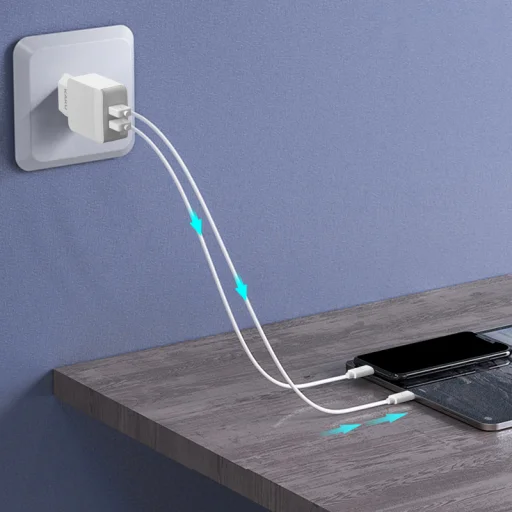 Kaku Hayoi Hálózati töltő adapter 2x USB - 12W 2.4A + USB Type-C kábel fehér - 3