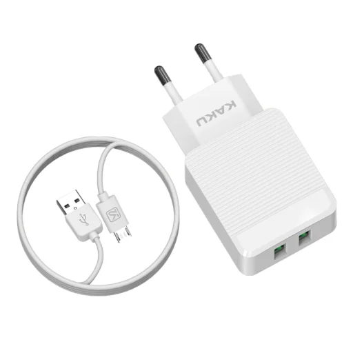 Kaku Hayoi Hálózati töltő adapter 2x USB - 12W 2.4A + Micro USB kábel fehér - 7