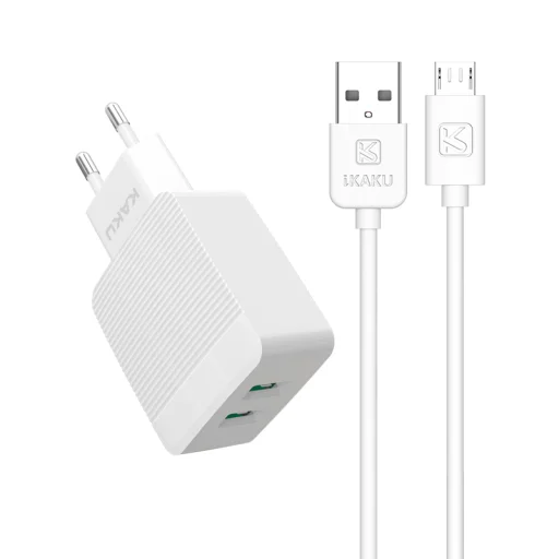 Kaku Hayoi Hálózati töltő adapter 2x USB - 12W 2.4A + Micro USB kábel fehér - 2