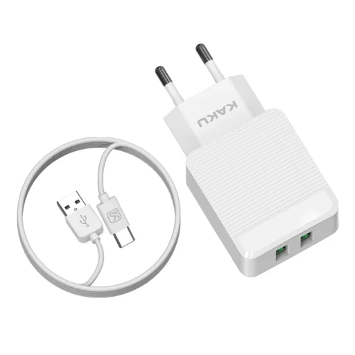Kaku Hayoi Hálózati töltő adapter 2x USB - 12W 2.4A + USB Type-C kábel fehér - 6