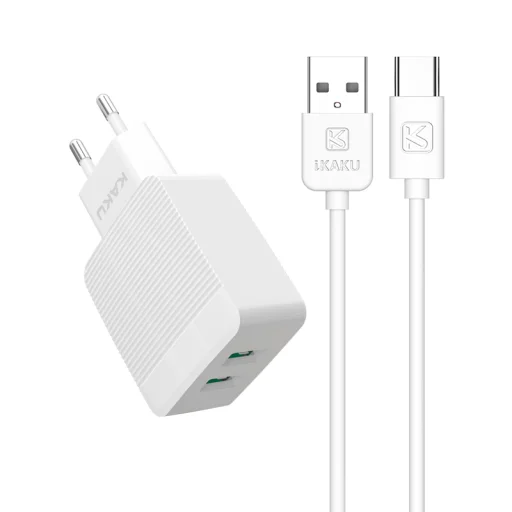 Kaku Hayoi Hálózati töltő adapter 2x USB - 12W 2.4A + USB Type-C kábel fehér - 2