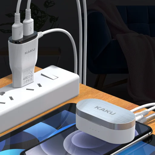 Kaku Hongtai Hálózati töltő adapter 2x USB - 2.4A integrált Micro USB kábellel fehér - 5