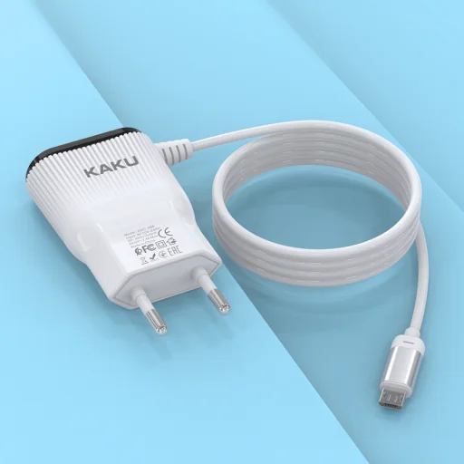 Kaku Hongtai Hálózati töltő adapter 2x USB - 2.4A integrált Micro USB kábellel fehér - 6