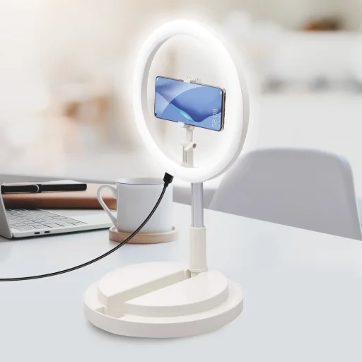 30cm LED 12'' asztali körfény, ringlight és telefontartó fehér One Leg Stand Y2 - 1