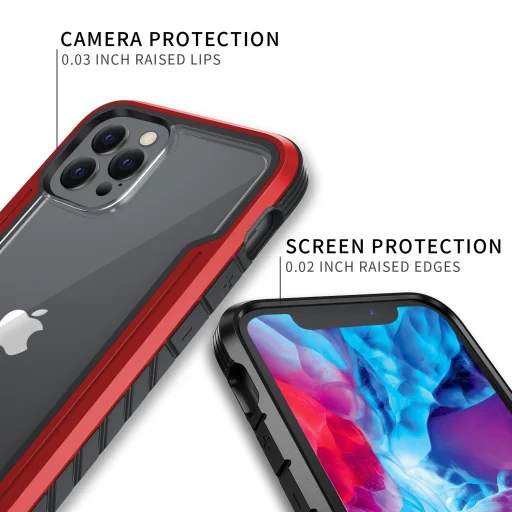 iPhone 13 Pro Max átlátszó TPU Shield tok alumínium kerettel piros ütésálló, anti shock - 3