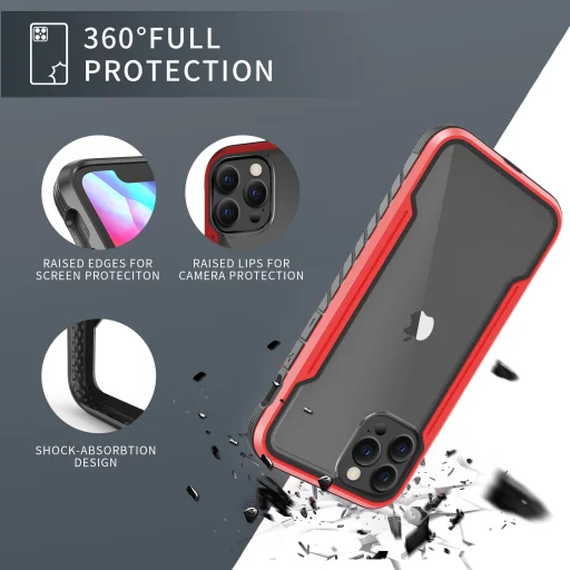 iPhone 13 Pro Max átlátszó TPU Shield tok alumínium kerettel piros ütésálló, anti shock - 4