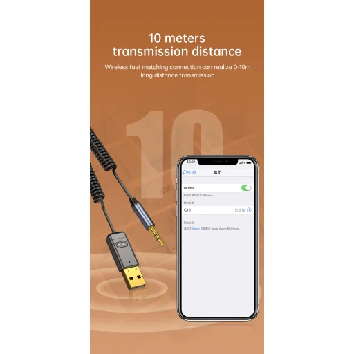 Bluetooth fogadó / vevő egység autóba AUX adapter 3.5mm jack csatlakozóval fekete (C11) - 8