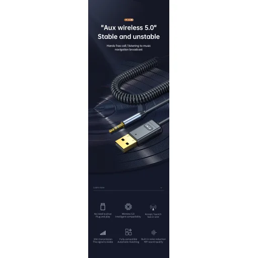 Bluetooth fogadó / vevő egység autóba AUX adapter 3.5mm jack csatlakozóval fekete (C11) - 10