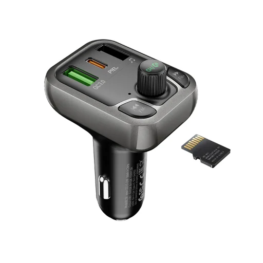 Borofone BC38 Bluetooth FM Transmitter - Type C + 2x USB + MicroSD - QC 3.0 PD 20W fekete - 8
