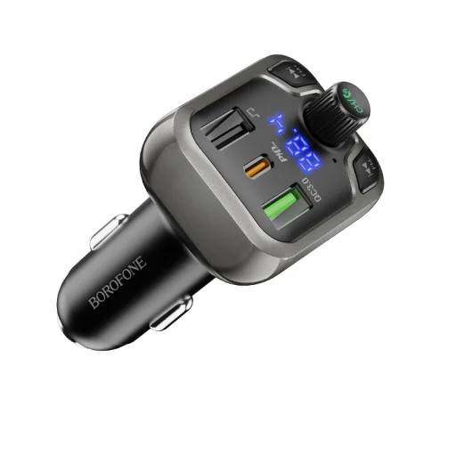 Borofone BC38 Bluetooth FM Transmitter - Type C + 2x USB + MicroSD - QC 3.0 PD 20W fekete - 2