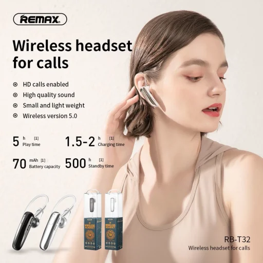 Remax Bluetooth Fülhallgató headset RB-T32 (multi-point + EDR) ezüst - 2