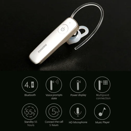 Remax Bluetooth fülhallgató headset RB-T8 (multi-point + EDR) fehér - 2