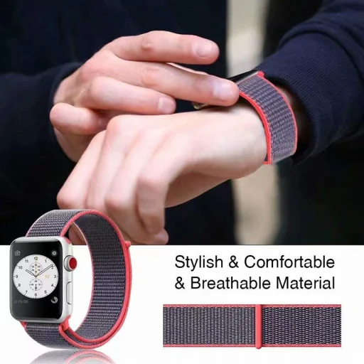 Apple Watch 4/5/6/7/8/SE/Ultra (42/44/45/49mm) nylon óraszíj rózsaszín homok színű Alphajack - 8