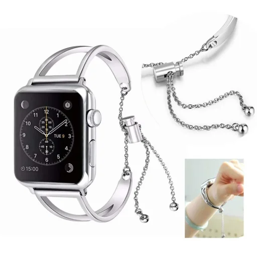 Apple Watch 4/5/6/7/8/SE/Ultra (42/44/45/49mm) karkötő formájú fém óraszíj ezüst színű Alphajack - 2