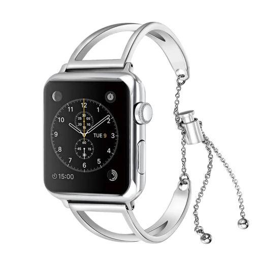 Apple Watch 4/5/6/7/8/SE/Ultra (42/44/45/49mm) karkötő formájú fém óraszíj ezüst színű Alphajack - 1