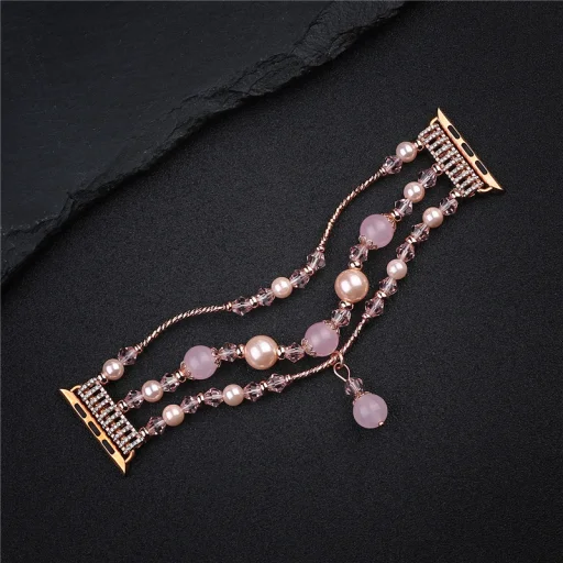 Apple Watch 4/5/6/7/8/SE (38/40/41mm) karkötő formájú fém óraszíj díszekkel rózsaszín színű Alphajack - 3