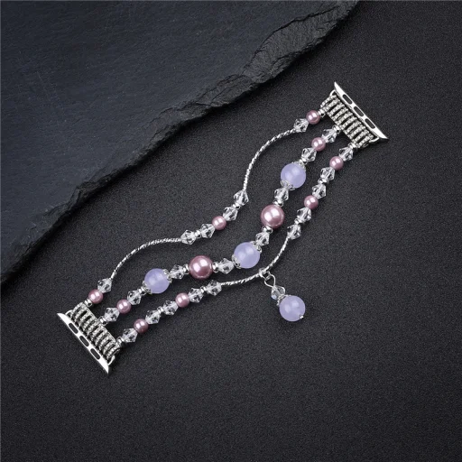 Apple Watch 4/5/6/7/8/SE (38/40/41mm) karkötő formájú fém óraszíj díszekkel ezüst-lila színű Alphajack - 2