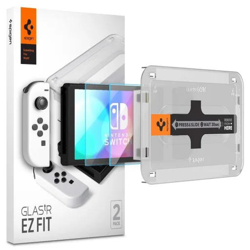 Nintendo Switch OLED Spigen 2x Glas.TR EZ Fit kijelzővédő üvegfólia + felhelyezőkeret (AGL03829) - 1
