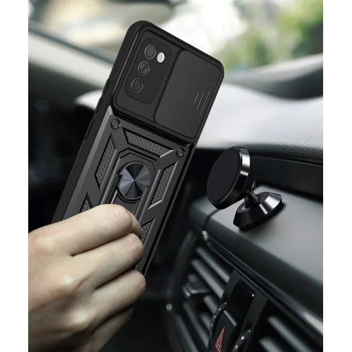 Samsung Galaxy A03s TPU tok kameralencse védővel, kihajtható mágneses támasszal kék Alphajack - 6