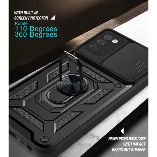 Samsung Galaxy A03s TPU tok kameralencse védővel, kihajtható mágneses támasszal kék Alphajack - 2