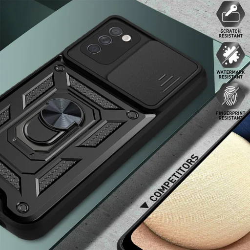 Samsung Galaxy A03s TPU tok kameralencse védővel, kihajtható mágneses támasszal kék Alphajack - 5