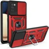 Samsung Galaxy A03s TPU tok kameralencse védővel, kihajtható mágneses támasszal piros Alphajack