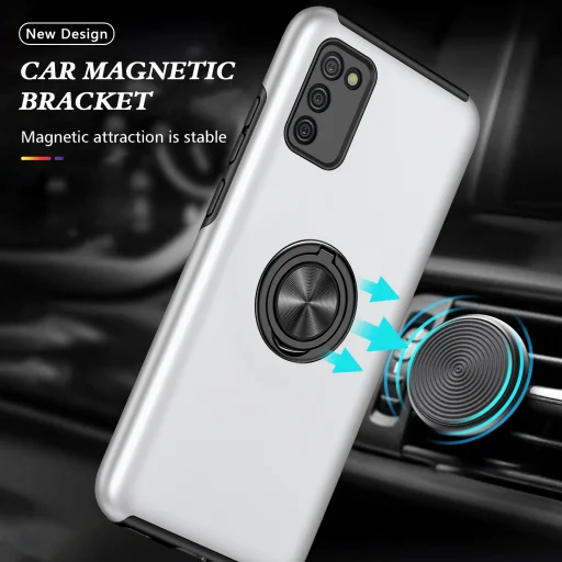 Samsung Galaxy A03s TPU tok kihajtható mágneses támasszal ezüst Alphajack - 3