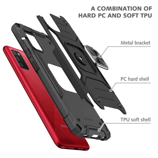 Samsung Galaxy A03s fokozott védelmet biztosító TPU tok kihajtható mágneses támasszal fekete Alphajack (PROTECTION-2) - 2