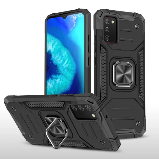 Samsung Galaxy A03s fokozott védelmet biztosító TPU tok kihajtható mágneses támasszal fekete Alphajack (PROTECTION-2) - 1