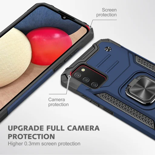 Samsung Galaxy A03s fokozott védelmet biztosító TPU tok kihajtható mágneses támasszal kék Alphajack (PROTECTION-2) - 5