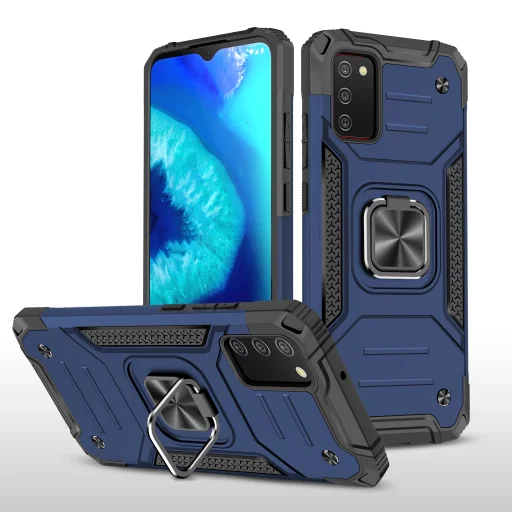 Samsung Galaxy A03s fokozott védelmet biztosító TPU tok kihajtható mágneses támasszal kék Alphajack (PROTECTION-2) - 1