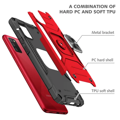 Samsung Galaxy A03s fokozott védelmet biztosító TPU tok kihajtható mágneses támasszal piros Alphajack (PROTECTION-2) - 2