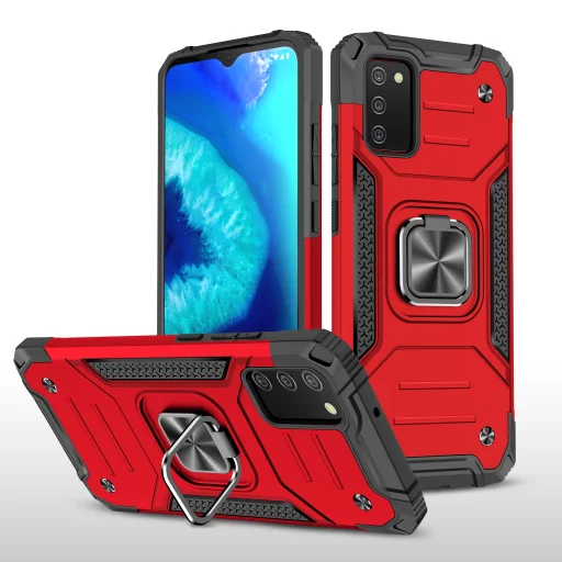 Samsung Galaxy A03s fokozott védelmet biztosító TPU tok kihajtható mágneses támasszal piros Alphajack (PROTECTION-2) - 1