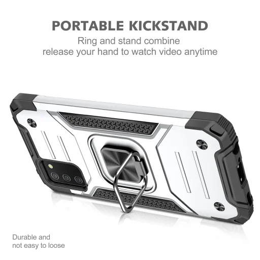 Samsung Galaxy A03s fokozott védelmet biztosító TPU tok kihajtható mágneses támasszal ezüst Alphajack (PROTECTION-2) - 2