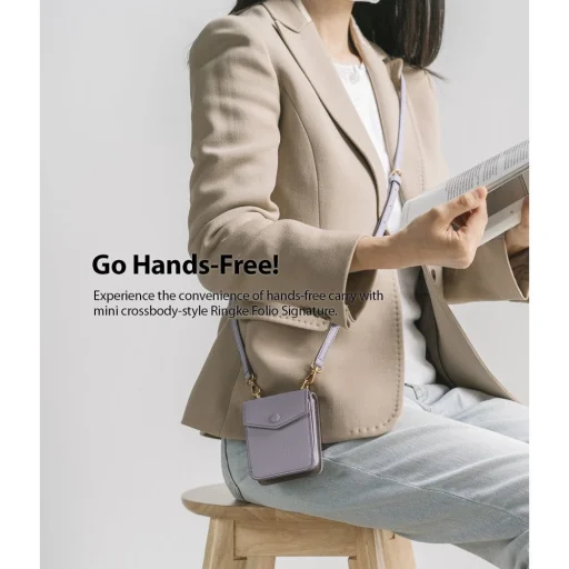 Samsung Galaxy Z Flip 3 Ringke Signature valódi bőr tok vállpánttal világos lila - 3