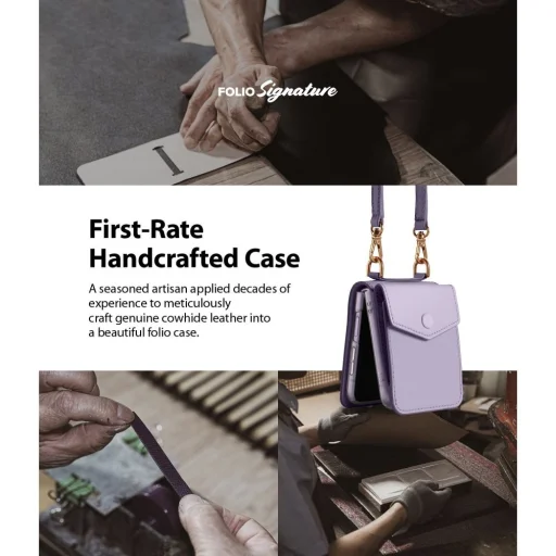 Samsung Galaxy Z Flip 3 Ringke Signature valódi bőr tok vállpánttal világos lila - 5