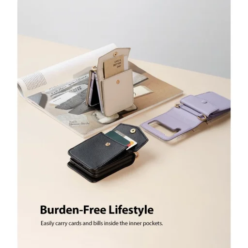 Samsung Galaxy Z Flip 3 Ringke Signature valódi bőr tok vállpánttal világos lila - 7