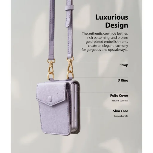 Samsung Galaxy Z Flip 3 Ringke Signature valódi bőr tok vállpánttal világos lila - 9